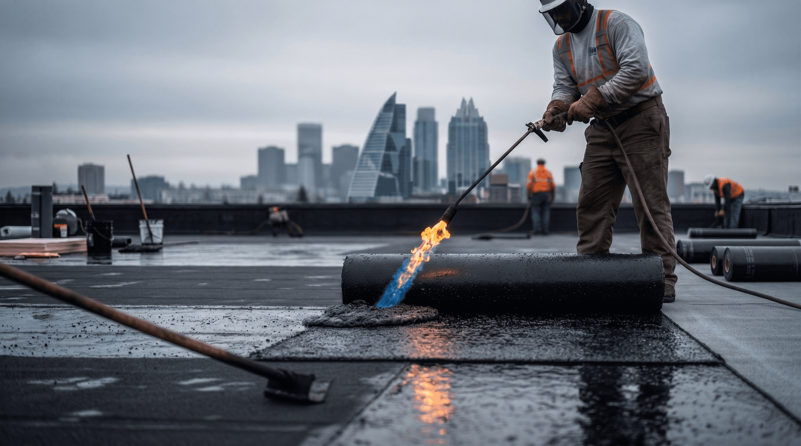 Commercial roofing Tyler, Tyler Commercial Roofing crew documenting a low-slope commercial roof inspection